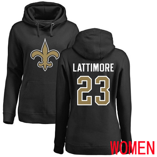 New Orleans Saints Black Women Marshon Lattimore Name and Number Logo NFL Football 23 Pullover Hoodie Sweatshirts